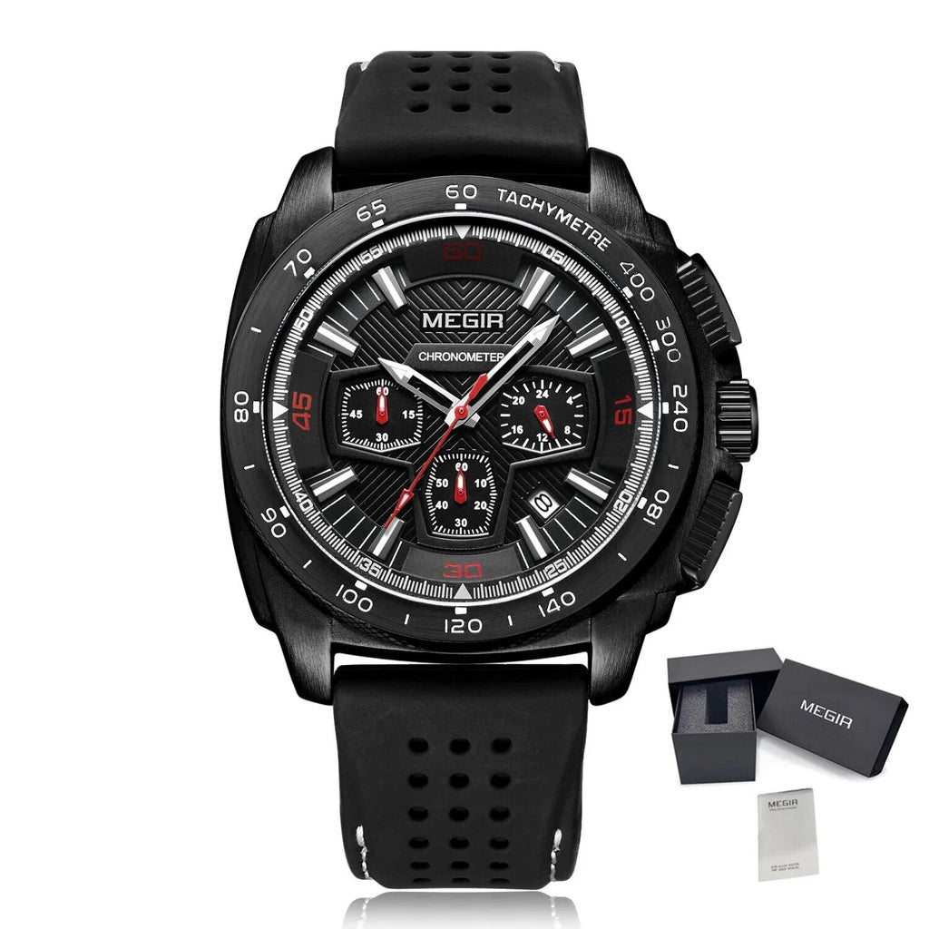 MEGIR Chronograph Men Sport Watches Fashion Silicone Strap Military Quartz Wristwatch Clock Relogio Masculino 2056-17