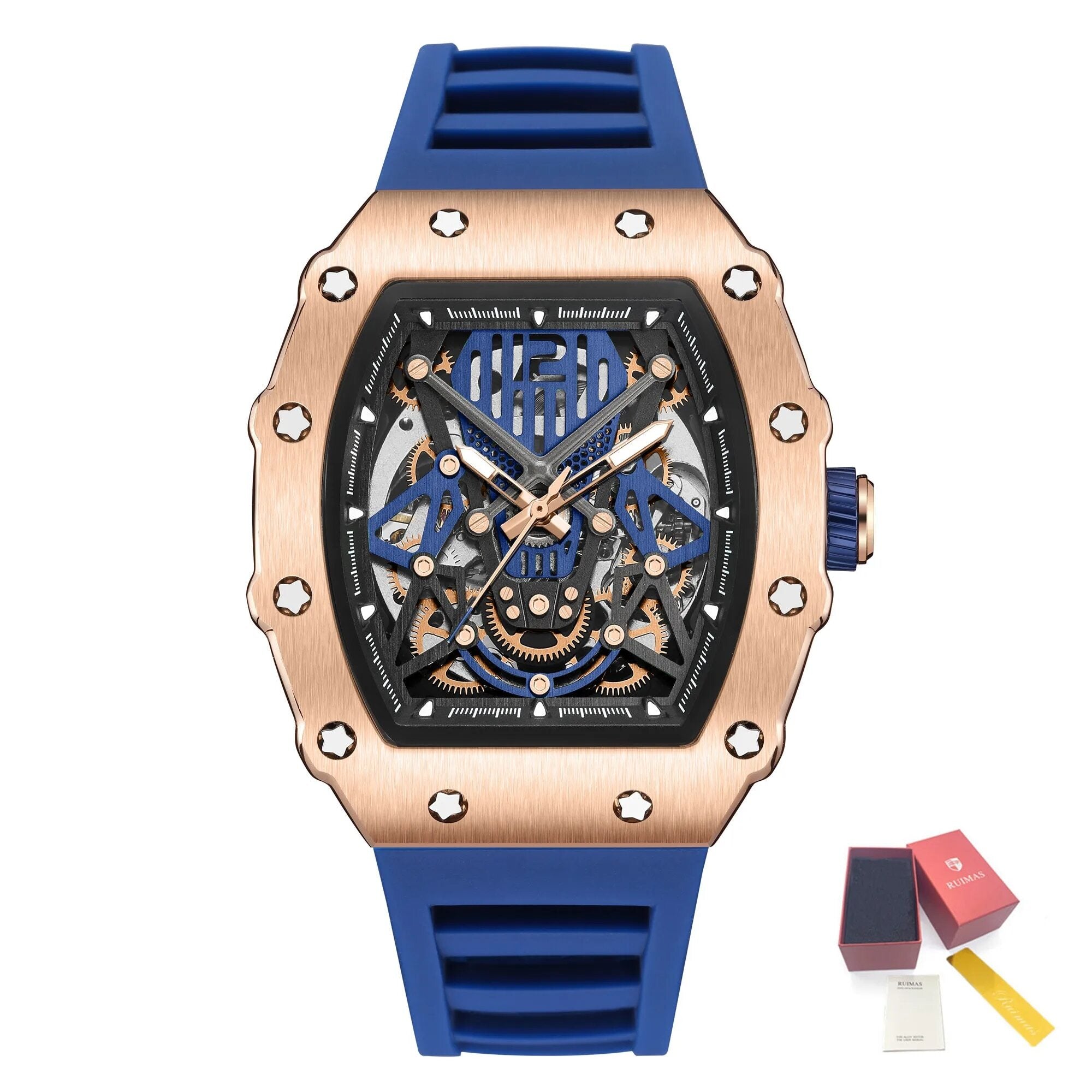 RUIMAS Luxury Watch Men Fashion Automatic Mechanical Watches Clock Silicone Strap Sport Casual Wristwatch Big Dial Reloj Hombre 341-20