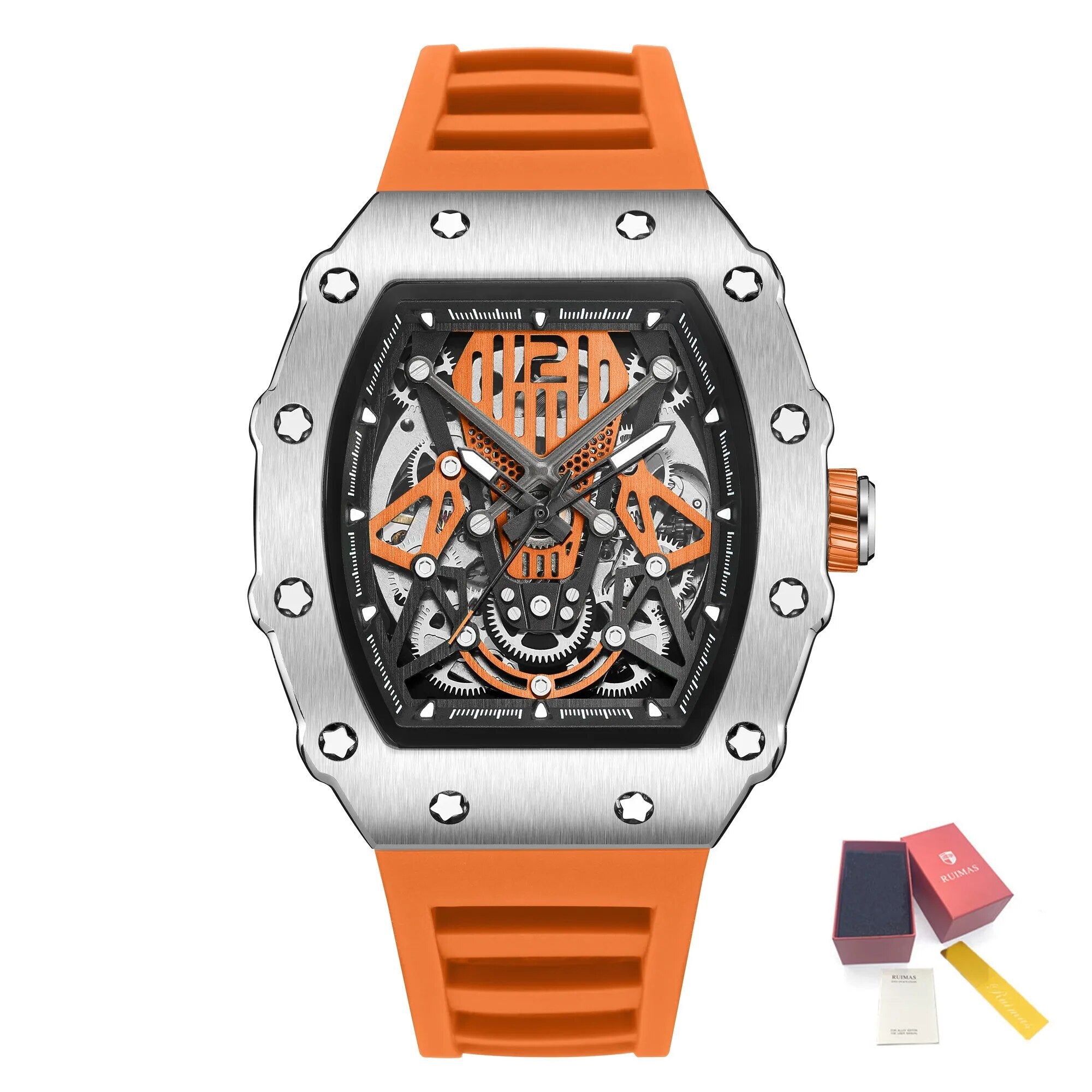 RUIMAS Luxury Watch Men Fashion Automatic Mechanical Watches Clock Silicone Strap Sport Casual Wristwatch Big Dial Reloj Hombre 341-22