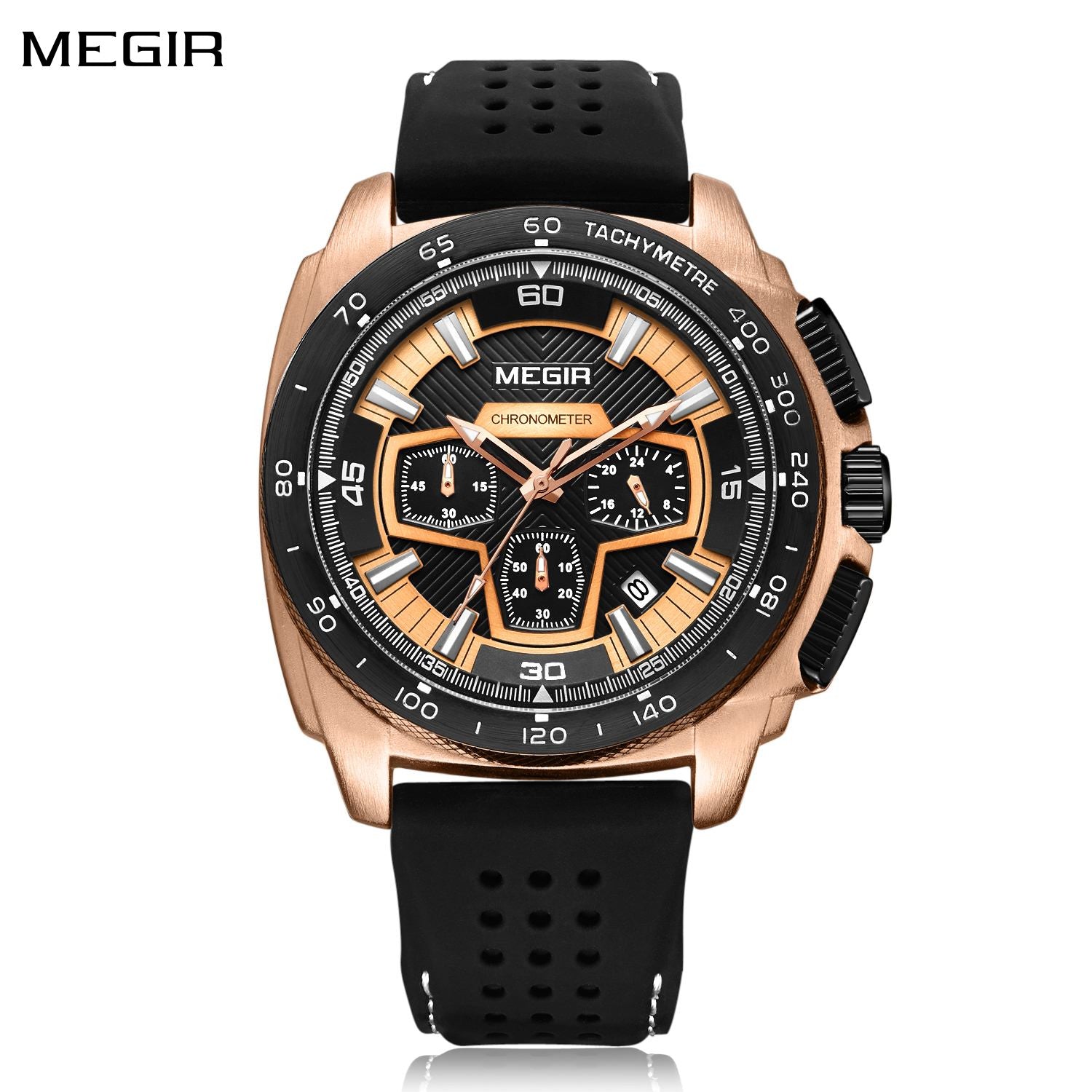 MEGIR Chronograph Men Sport Watches Fashion Silicone Strap Military Quartz Wristwatch Clock Relogio Masculino 2056-0