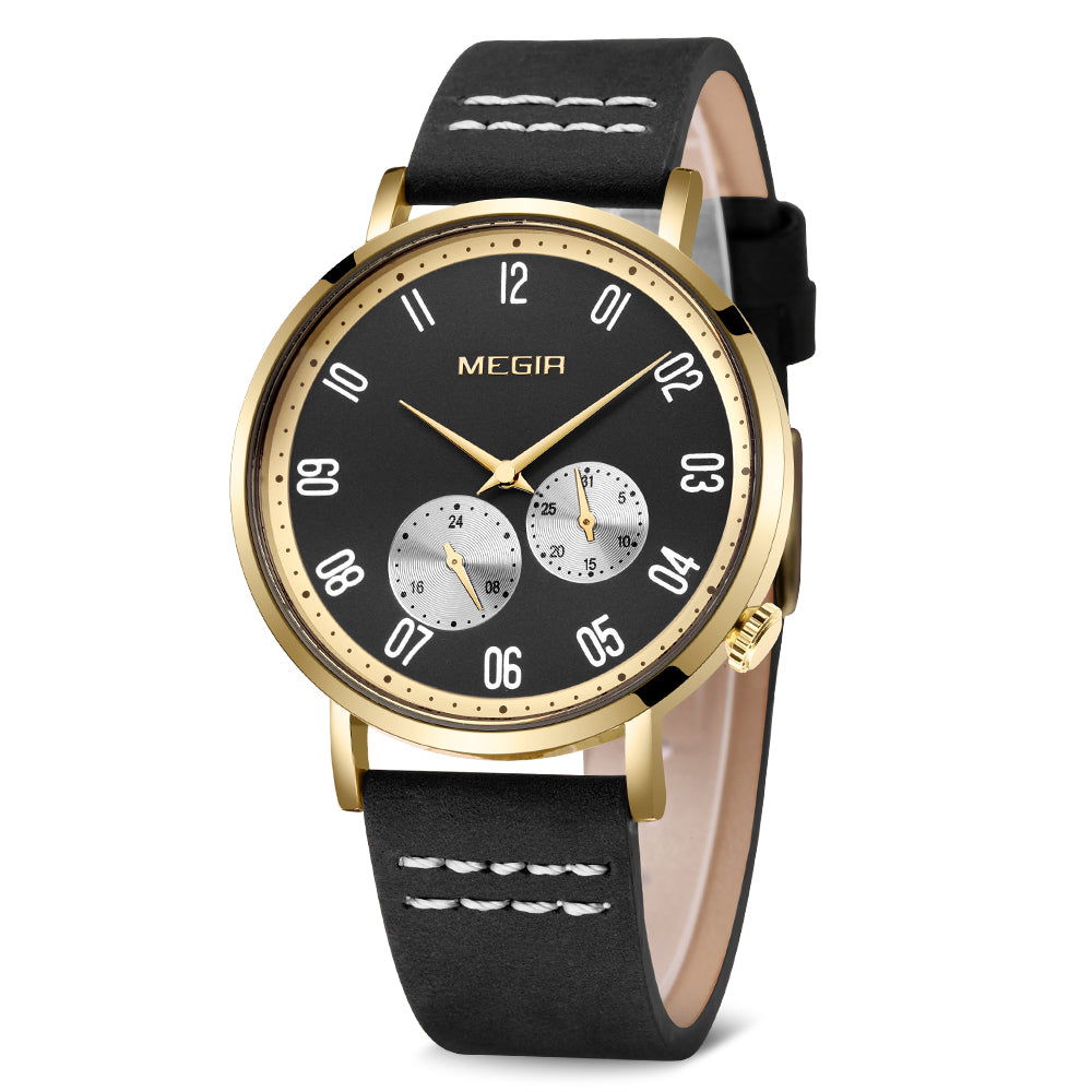 MEGIR Fashion Casual Men Watches Luxury Leather Quartz Sport Wristwatch Waterproof Luminous Clock Large Dial Relogio Masculino 1083-14