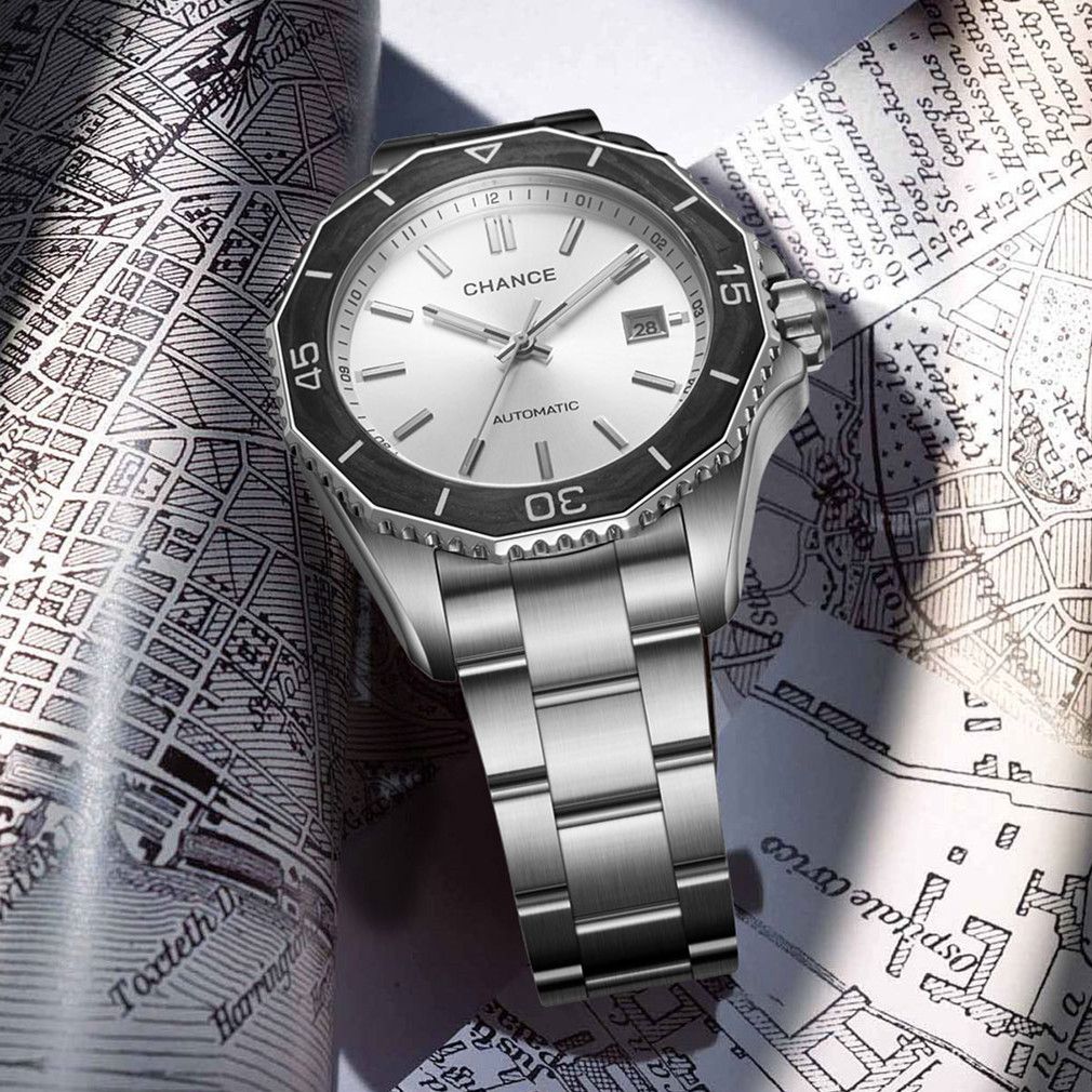 CHANCE Automatic Mechanical Watches Movement 10Bar Waterproof Stainless Steel Sapphire Glass Business Wristwatch Clock 9102