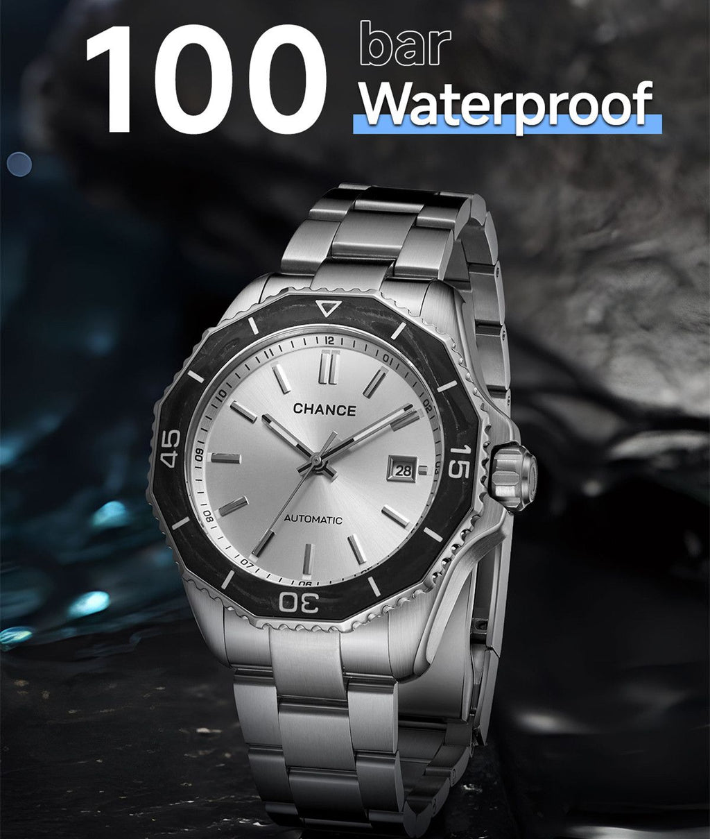 CHANCE Automatic Mechanical Watches Movement 10Bar Waterproof Stainless Steel Sapphire Glass Business Wristwatch Clock 9102