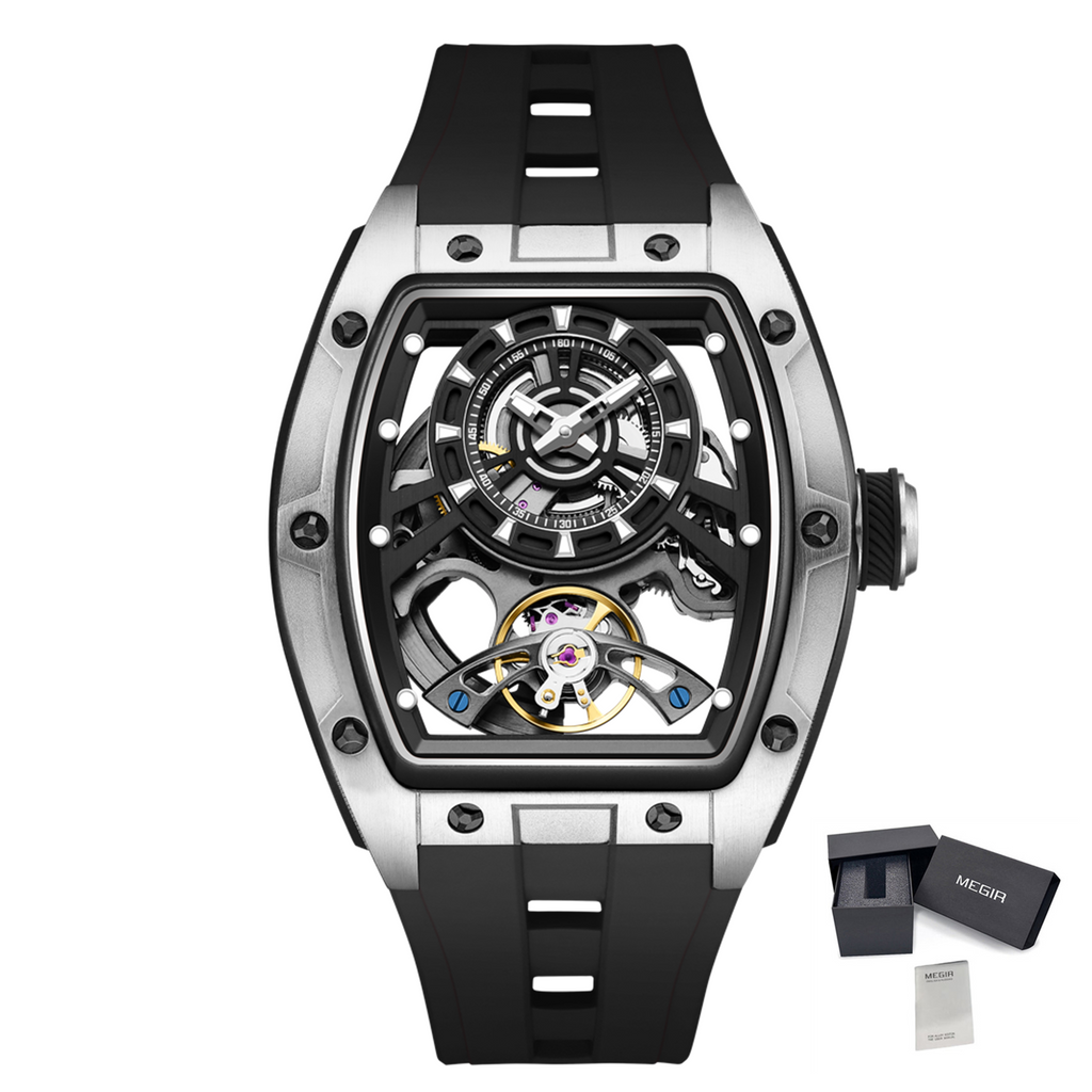 Fashion Automatic Mechanical Watches for Men Waterproof Skeleton Dial Stainless Steel Case Male Wristwatch Clock 9198-6