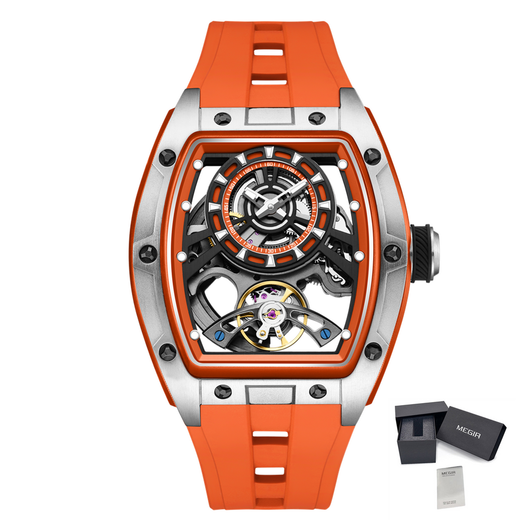 Fashion Automatic Mechanical Watches for Men Waterproof Skeleton Dial Stainless Steel Case Male Wristwatch Clock 9198-6