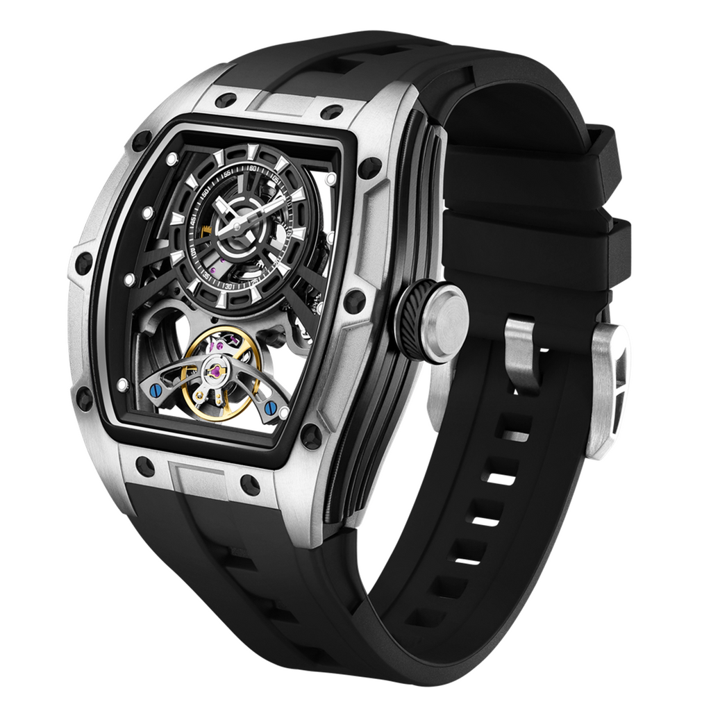 Fashion Automatic Mechanical Watches for Men Waterproof Skeleton Dial Stainless Steel Case Male Wristwatch Clock 9198-6