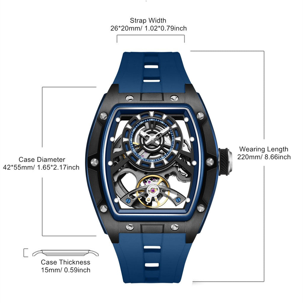 Fashion Automatic Mechanical Watches for Men Waterproof Skeleton Dial Stainless Steel Case Male Wristwatch Clock 9198-6