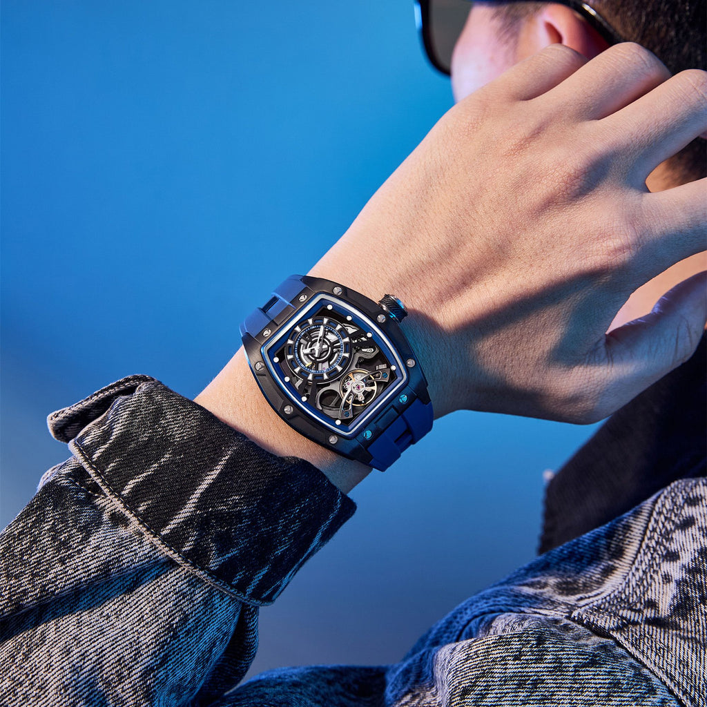 Fashion Automatic Mechanical Watches for Men Waterproof Skeleton Dial Stainless Steel Case Male Wristwatch Clock 9198-6