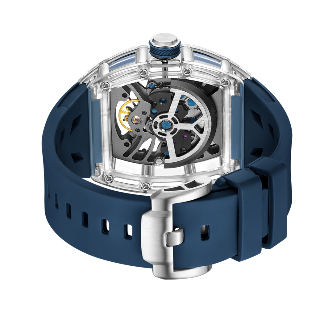 Automatic Sport Watch for Men Transparent 43MM Hollow Dial Mechanical Movment Wristwatch Waterproof Luminous Clock 9195-11