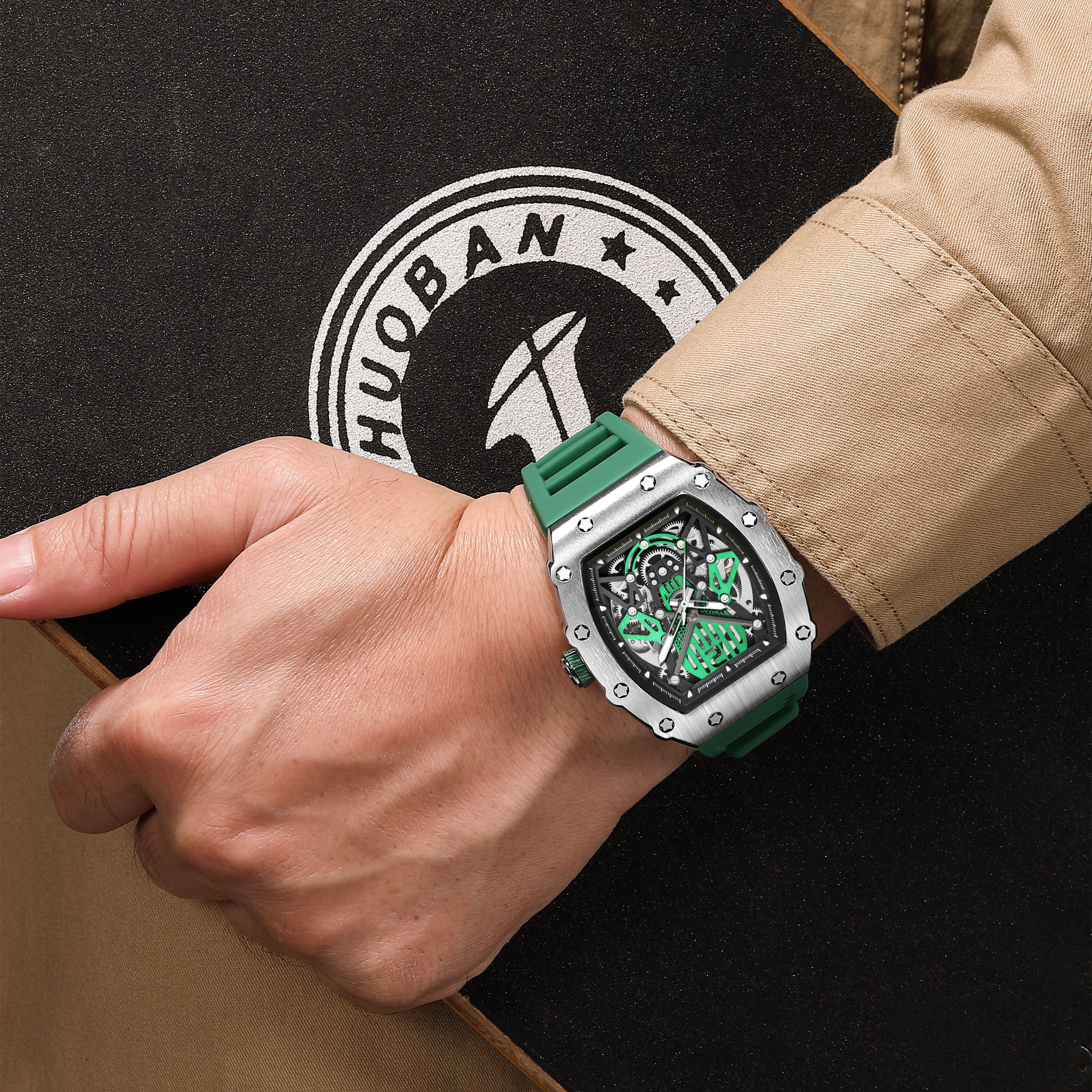 RUIMAS Luxury Watch Men Fashion Automatic Mechanical Watches Clock Silicone Strap Sport Casual Wristwatch Big Dial Reloj Hombre 341-1